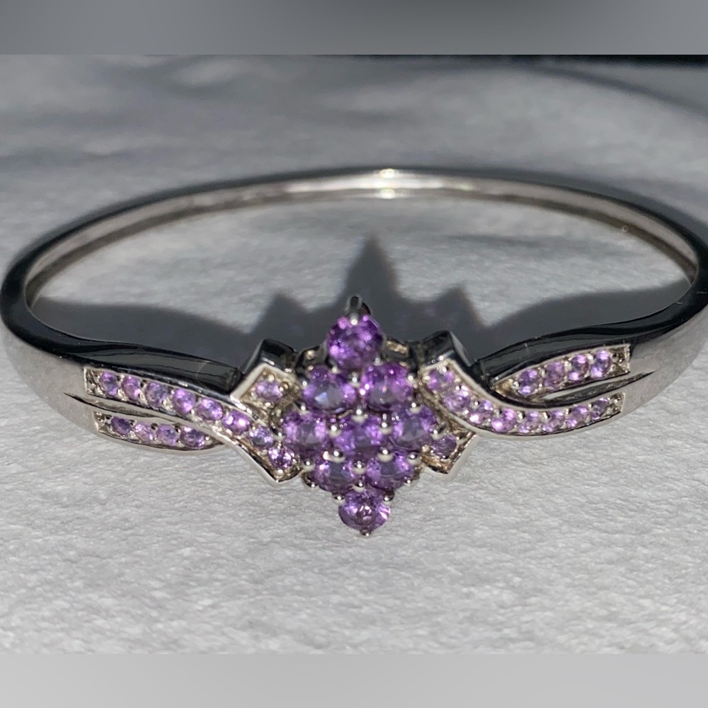 Vintage RJ Sterling Silver.925 Bangle Bracelet Purple CZ